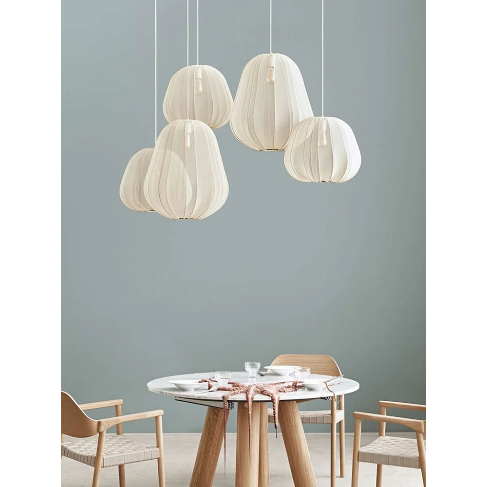 Cocoon Iron Mesh Pendant Light | Luxurious Minimalist White Fabric Lampshade | Elegant Interiors