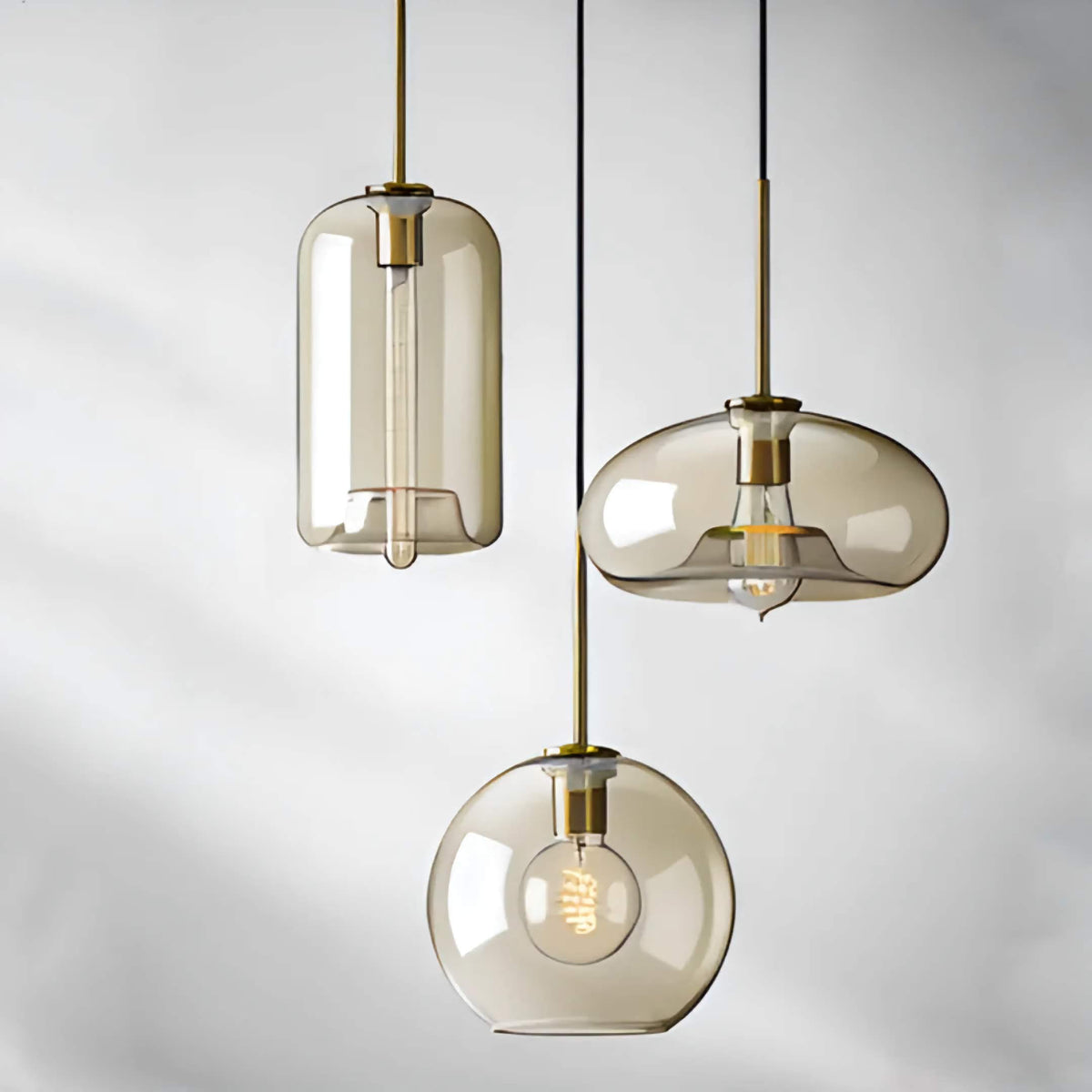 Cognac Glass 3 Light Pendant for Dining Table or Kitchen Island | Solid Brass Four Arrangements E27 Casalola Lights