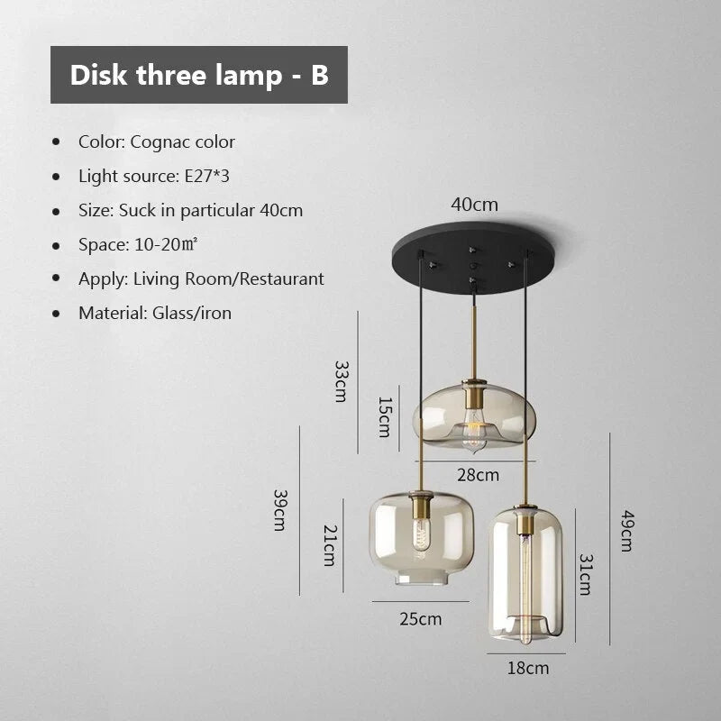 Cognac Glass 3 Light Pendant for Dining Table or Kitchen Island | Solid Brass Four Arrangements E27 Casalola Lights