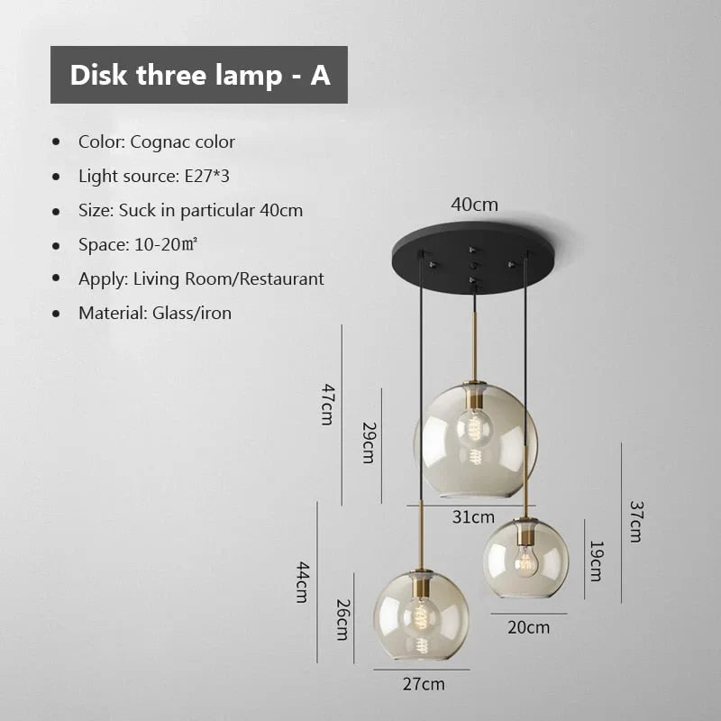 Cognac Glass 3 Light Pendant for Dining Table or Kitchen Island | Solid Brass Four Arrangements E27 Casalola Lights