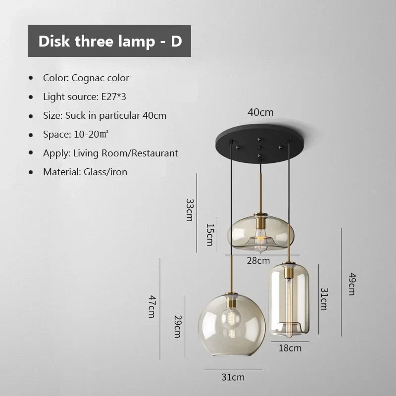 Cognac Glass 3 Light Pendant for Dining Table or Kitchen Island | Solid Brass Four Arrangements E27 Casalola Lights