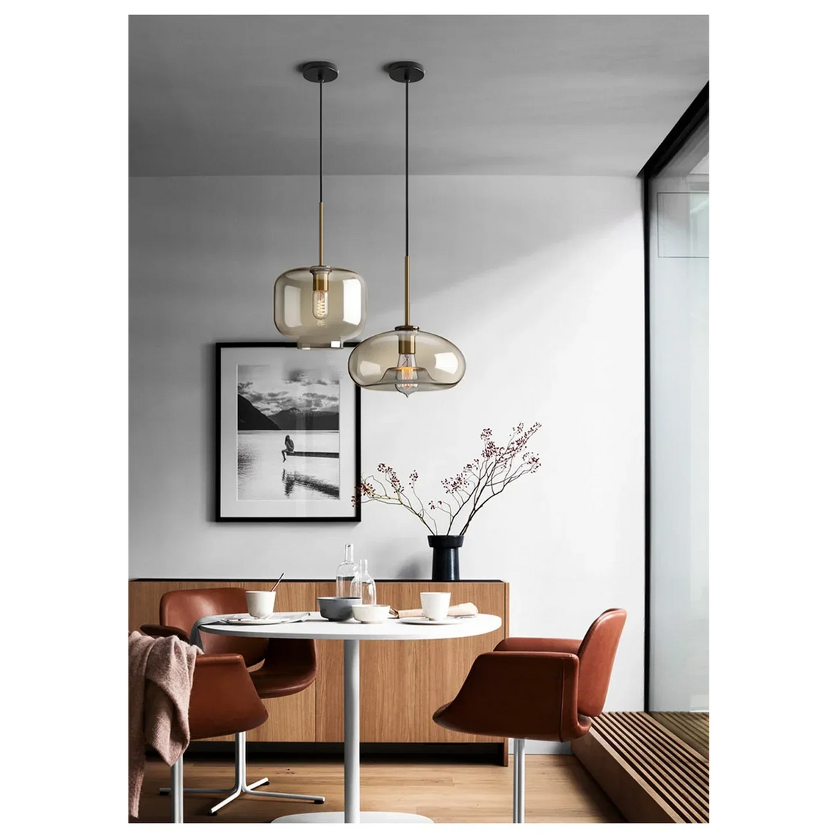 Cognac Glass Pendant Light for Kitchen Island | Solid Brass Frame Five Shapes 18 to 28 Cm (7 11″) Casalola Lights