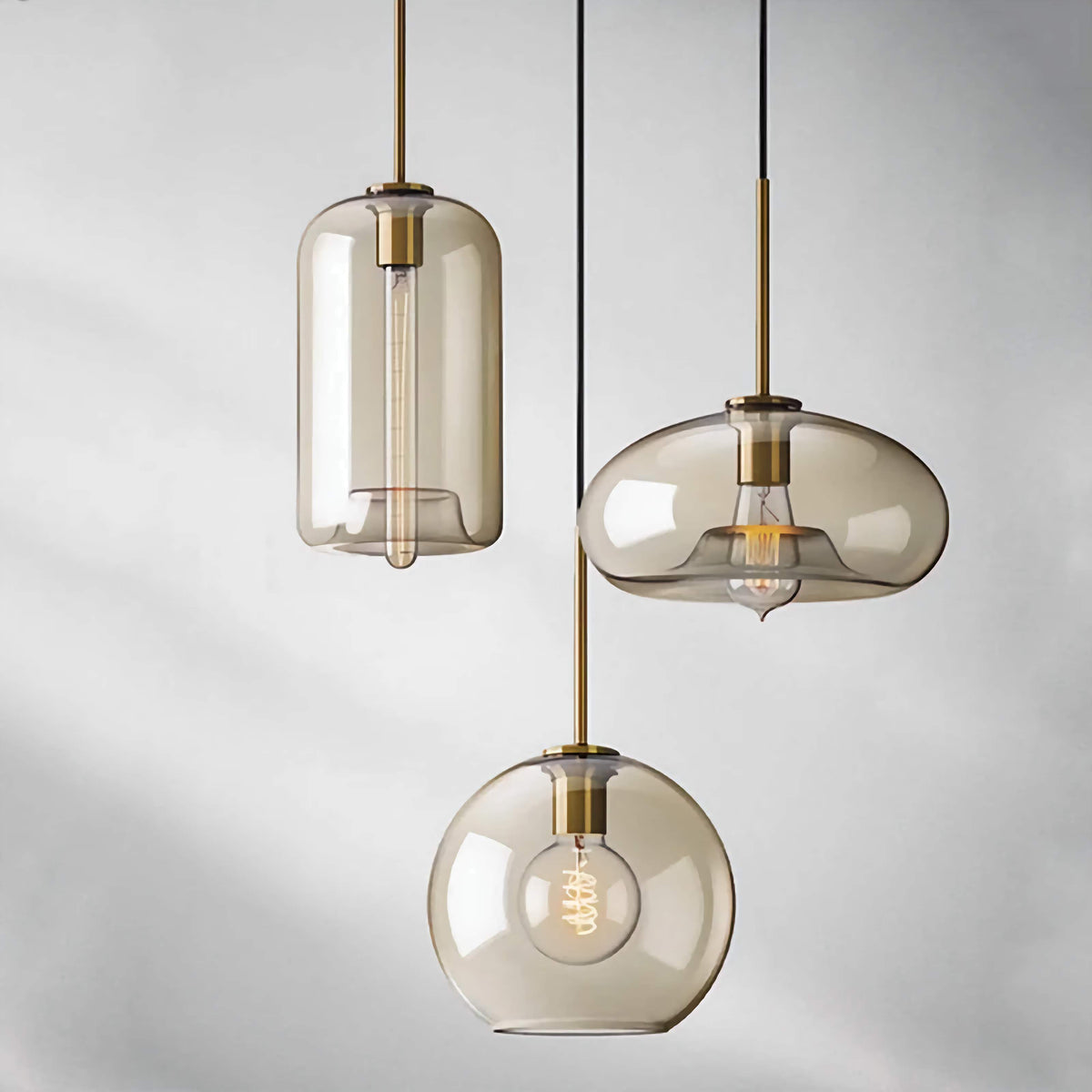 Cognac Glass Pendant Light for Kitchen Island | Solid Brass Frame Five Shapes 18 to 28 Cm (7 11″) Casalola Lights