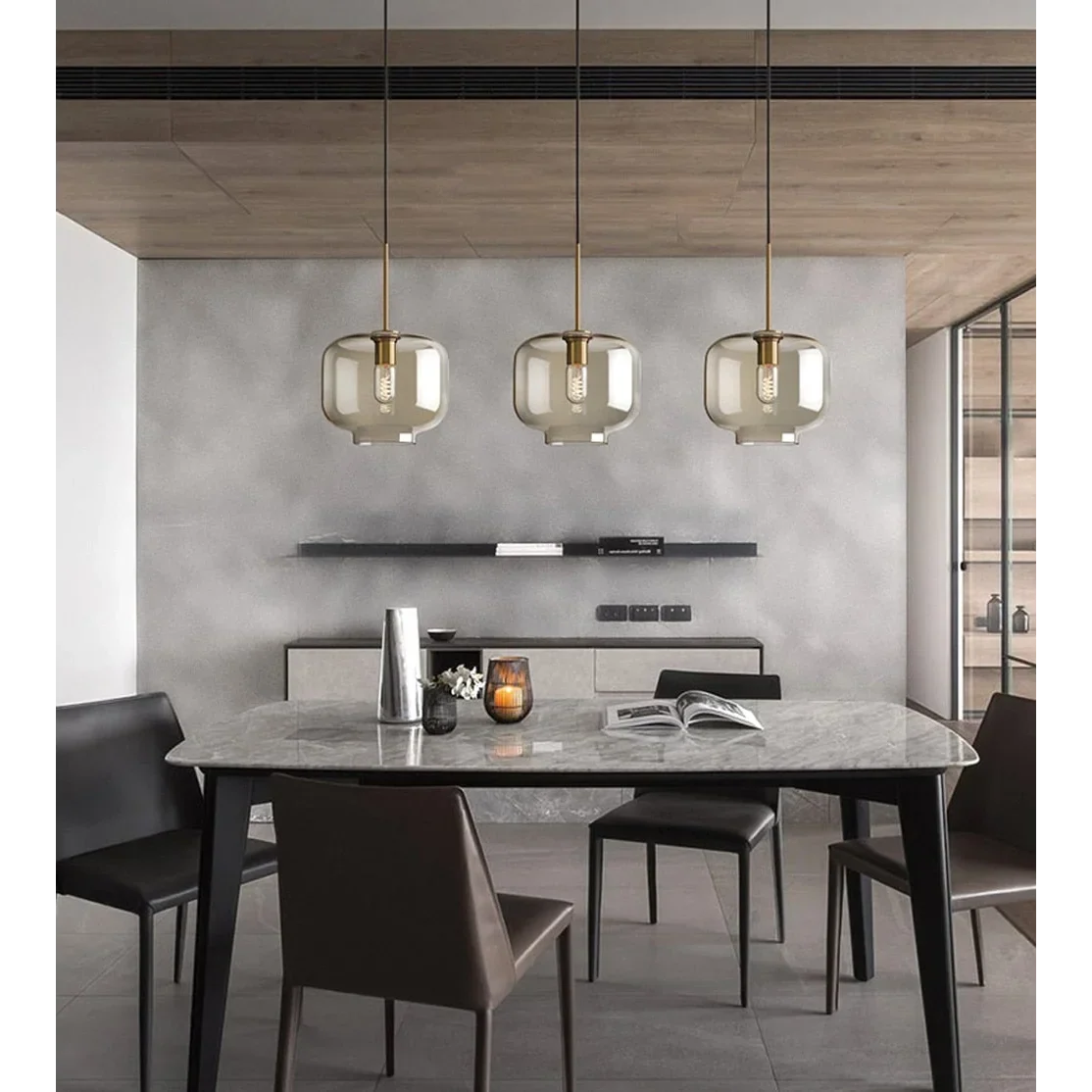 Cognac Glass Pendant Light for Kitchen Island | Solid Brass Frame Five Shapes 18 to 28 Cm (7 11″) Casalola Lights