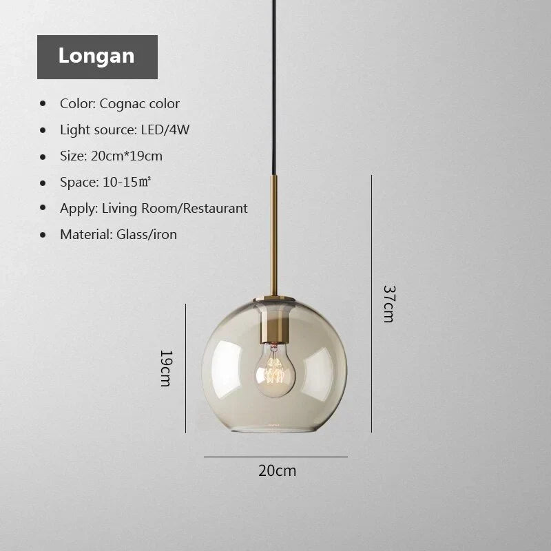 Cognac Glass Pendant Light for Kitchen Island | Solid Brass Frame Five Shapes 18 to 28 Cm (7 11″) Casalola Lights
