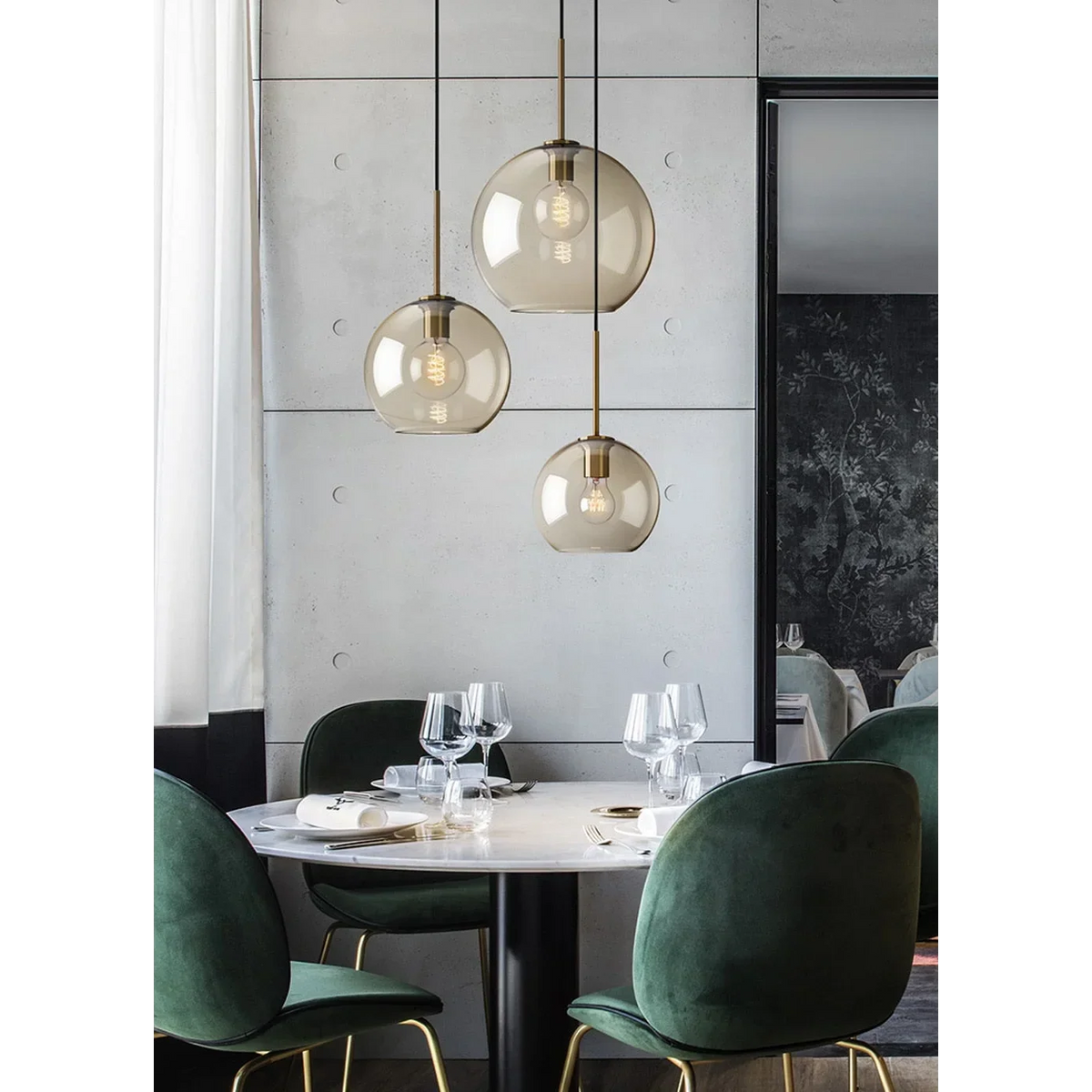 Cognac Glass Pendant Light for Kitchen Island | Solid Brass Frame Five Shapes 18 to 28 Cm (7 11″) Casalola Lights