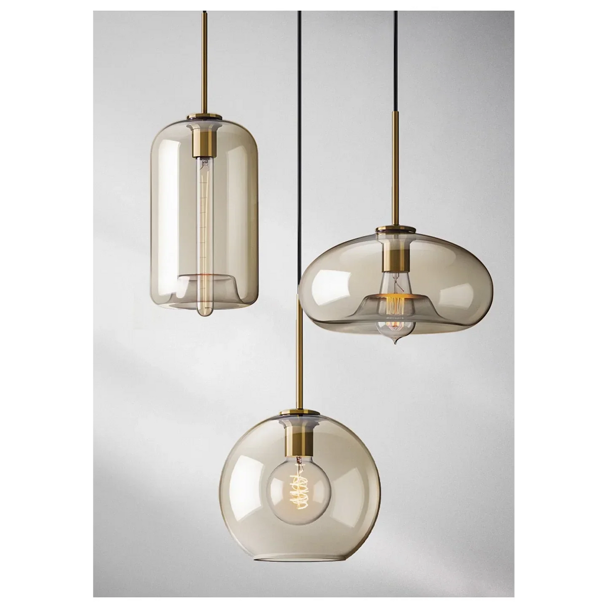 Cognac Glass Pendant Light for Kitchen Island | Solid Brass Frame Five Shapes 18 to 28 Cm (7 11″) Casalola Lights