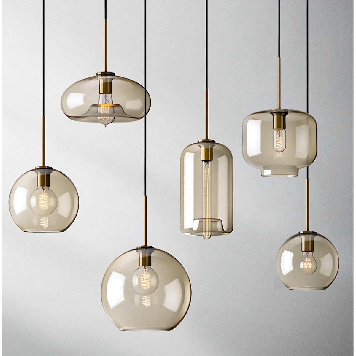 Cognac Glass Pendant Light for Kitchen Island | Solid Brass Frame Five Shapes 18 to 28 Cm (7 11″) Casalola Lights