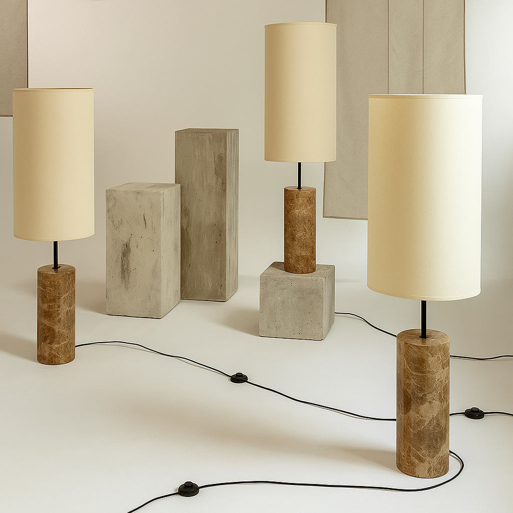Genuine Marble Column Floor Lamp Fabric Shade | 128cm Tall E26/e27 Dimmable Option Natural Stone Casalola Lights Luxury