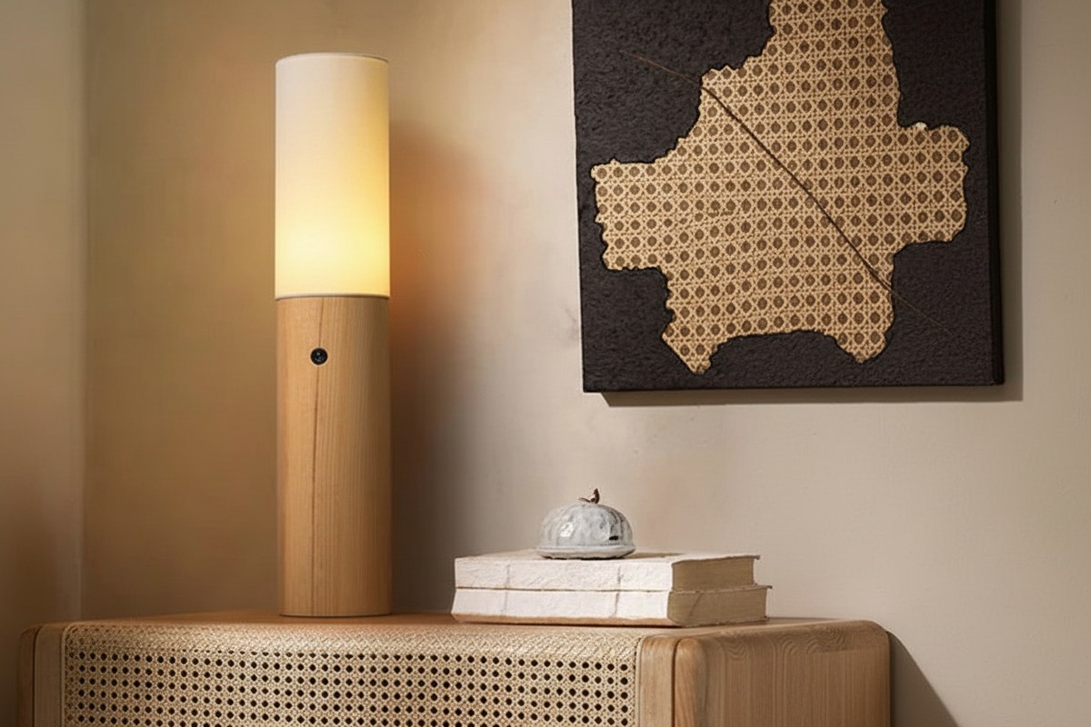 Slim Wood Column Floor Lamp Fabric Shade | 4 Heights 11-15cm Wide E26/e27 Dimmable Option Casalola Lights Luxury Lamps