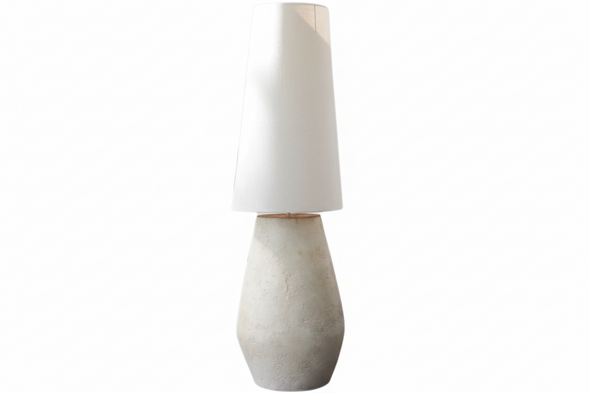 Plaster Vessel Floor Lamp Linen Shade | 150cm Tall E27/e26 Organic Modern Bedside or Sofa Light Casalola Lights Luxury