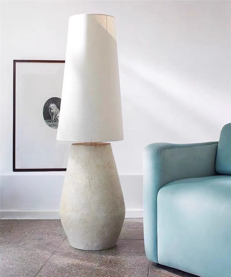 Plaster Vessel Floor Lamp Linen Shade | 150cm Tall E27/e26 Organic Modern Bedside or Sofa Light Casalola Lights Luxury