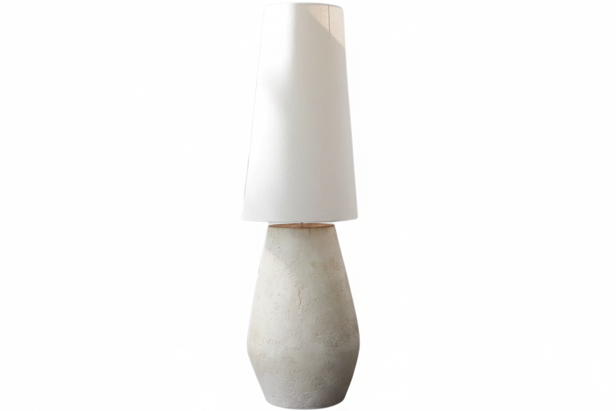 Plaster Floor Lamp Vessel Base Tapered Linen Shade Organic Modern 150cm Casalolalights Luxury Lamps for Interior