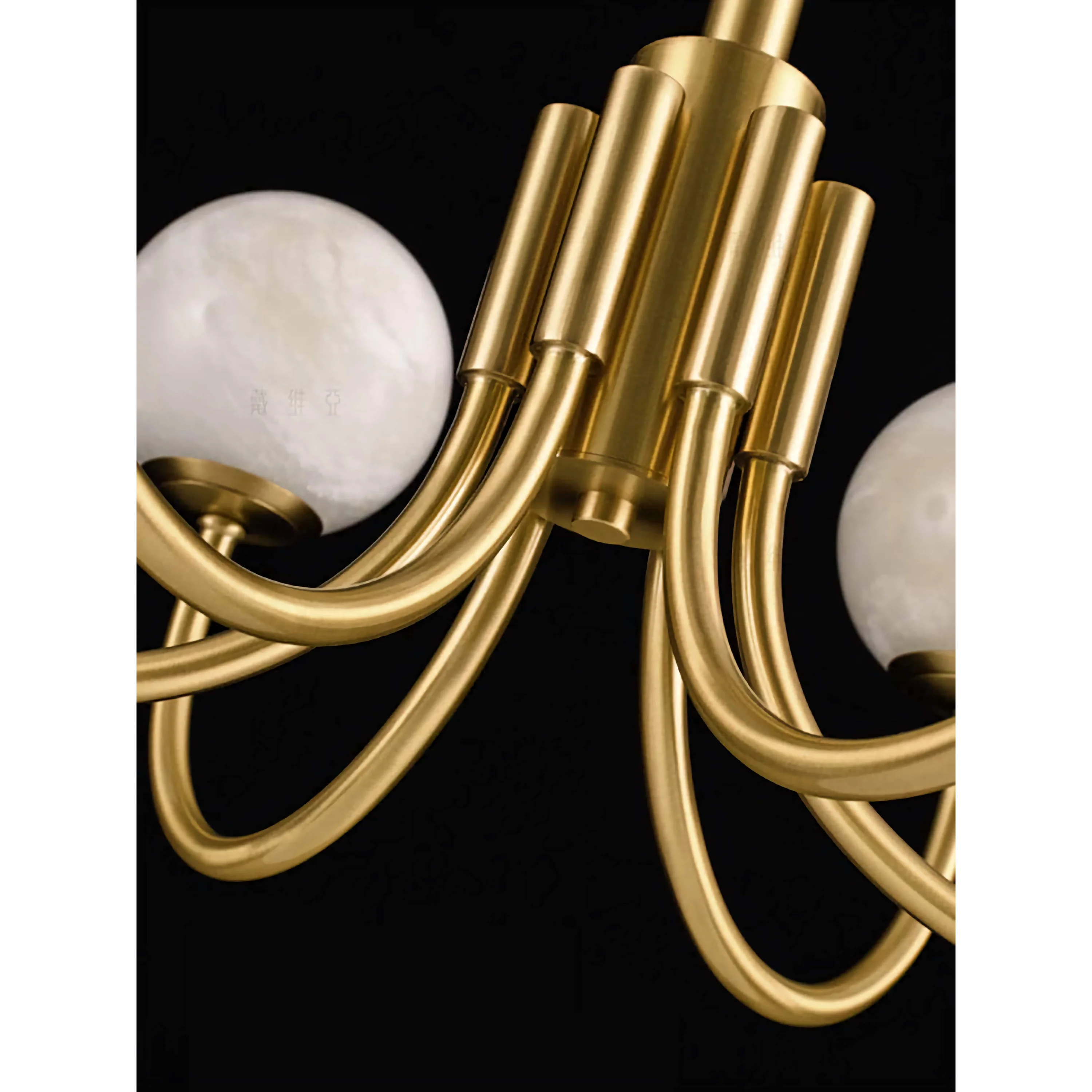 Brushed Brass Chandelier with Alabaster Globes | Modern Dining Room Lighting Fixture