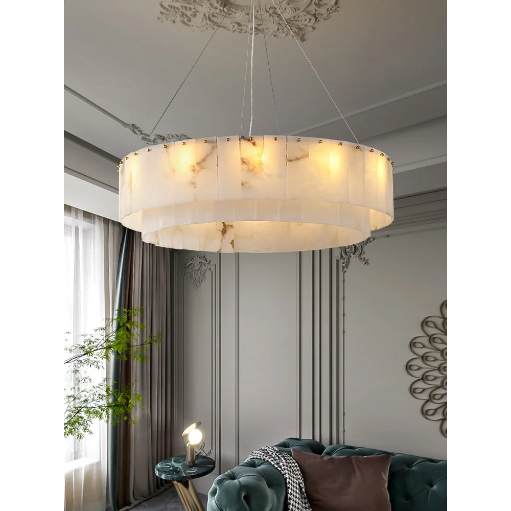 Alabaster Chandelier | Tiered Marble for Kitchen Dining Room Living | Lighting High-end Homes