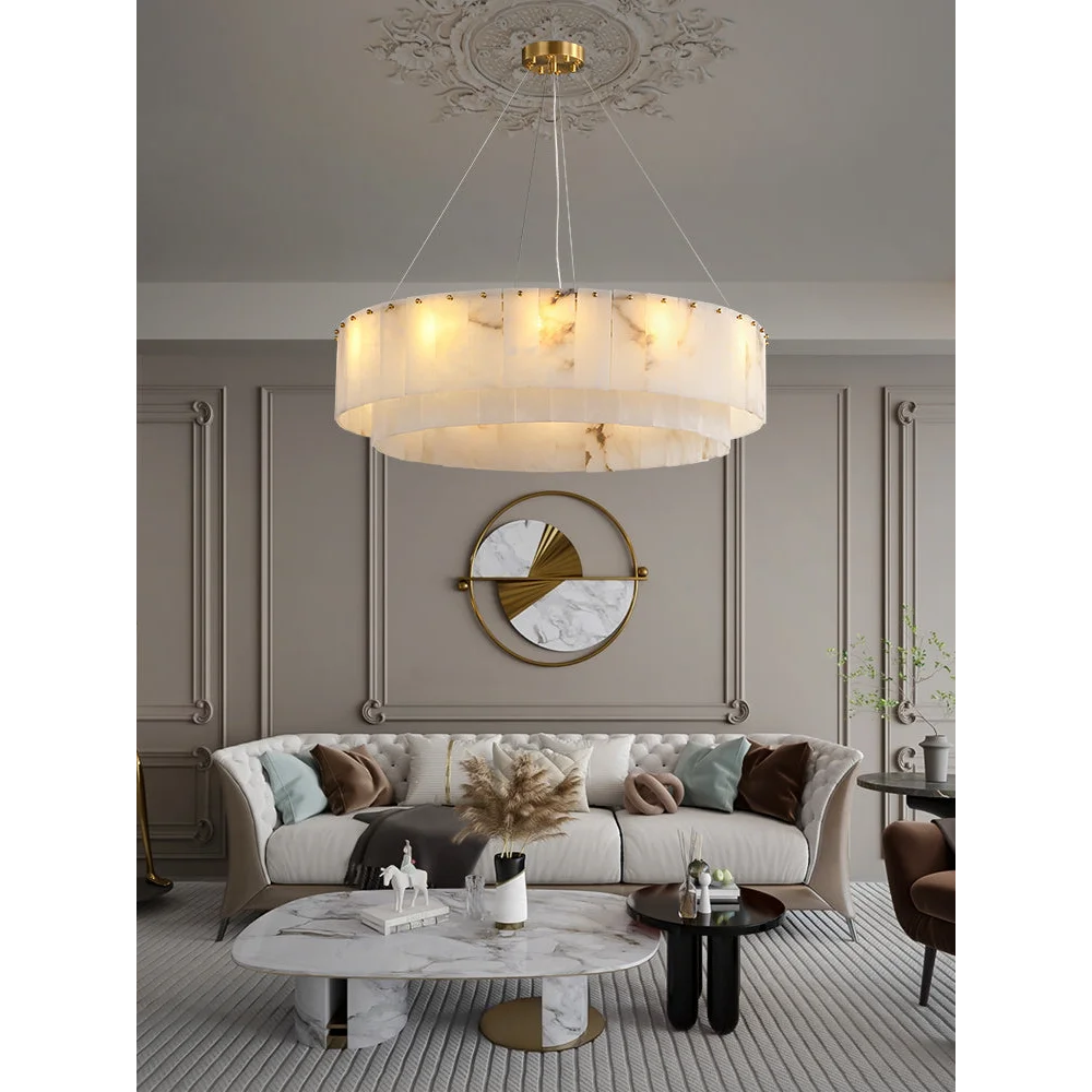 Alabaster Chandelier | Tiered Marble for Kitchen Dining Room Living | Lighting High-end Homes