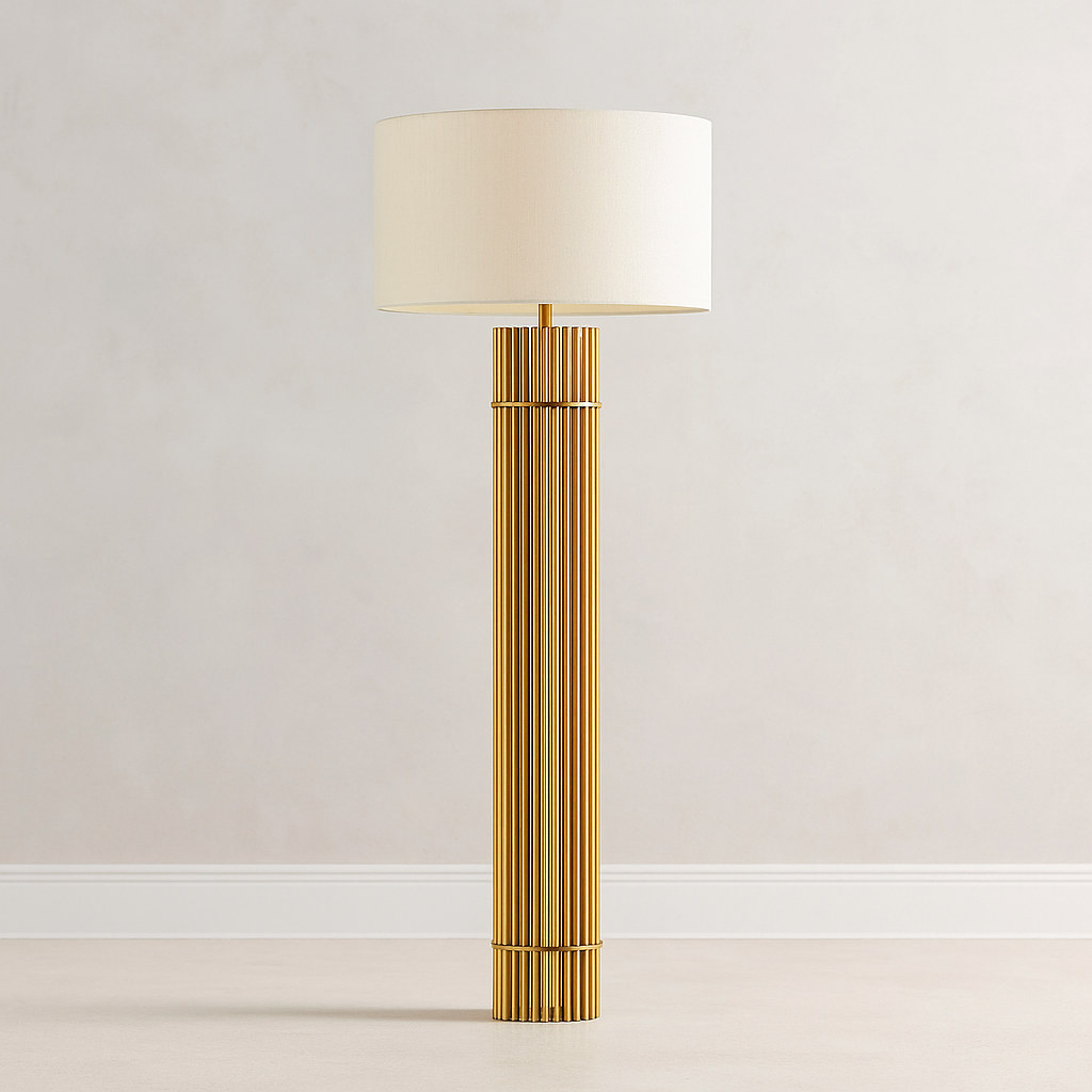 Copper Column Floor Lamp Fabric Drum Shade | 160cm Tall Wide 75cm E26/e27 Warm 2700k Casalola Lights Luxury Lamps