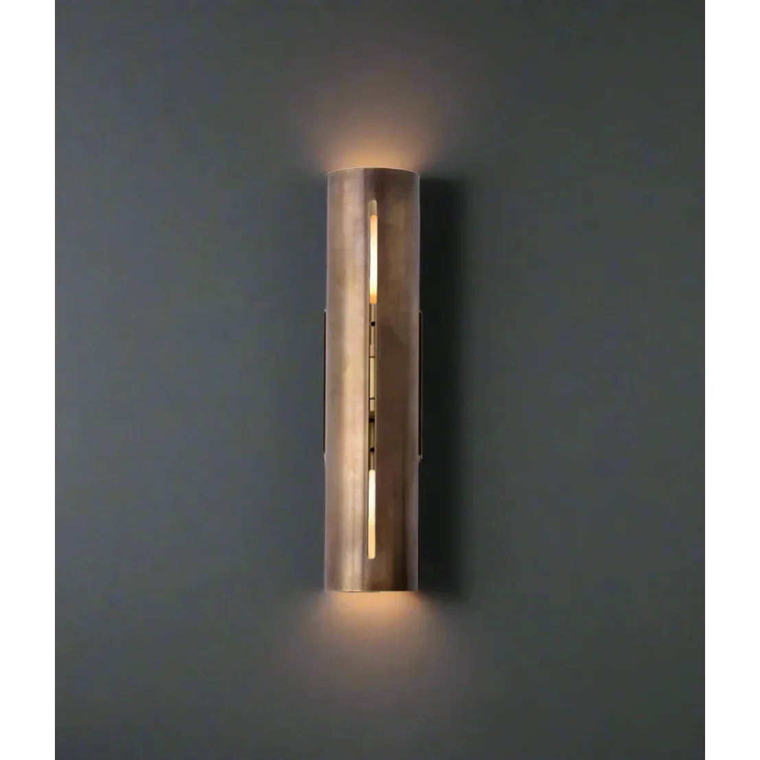 Solid Copper Cylinder Wall Sconce | Up & Down Hallway Light 2 Sizes Natural Patina Staircase Casalola Lights Luxury
