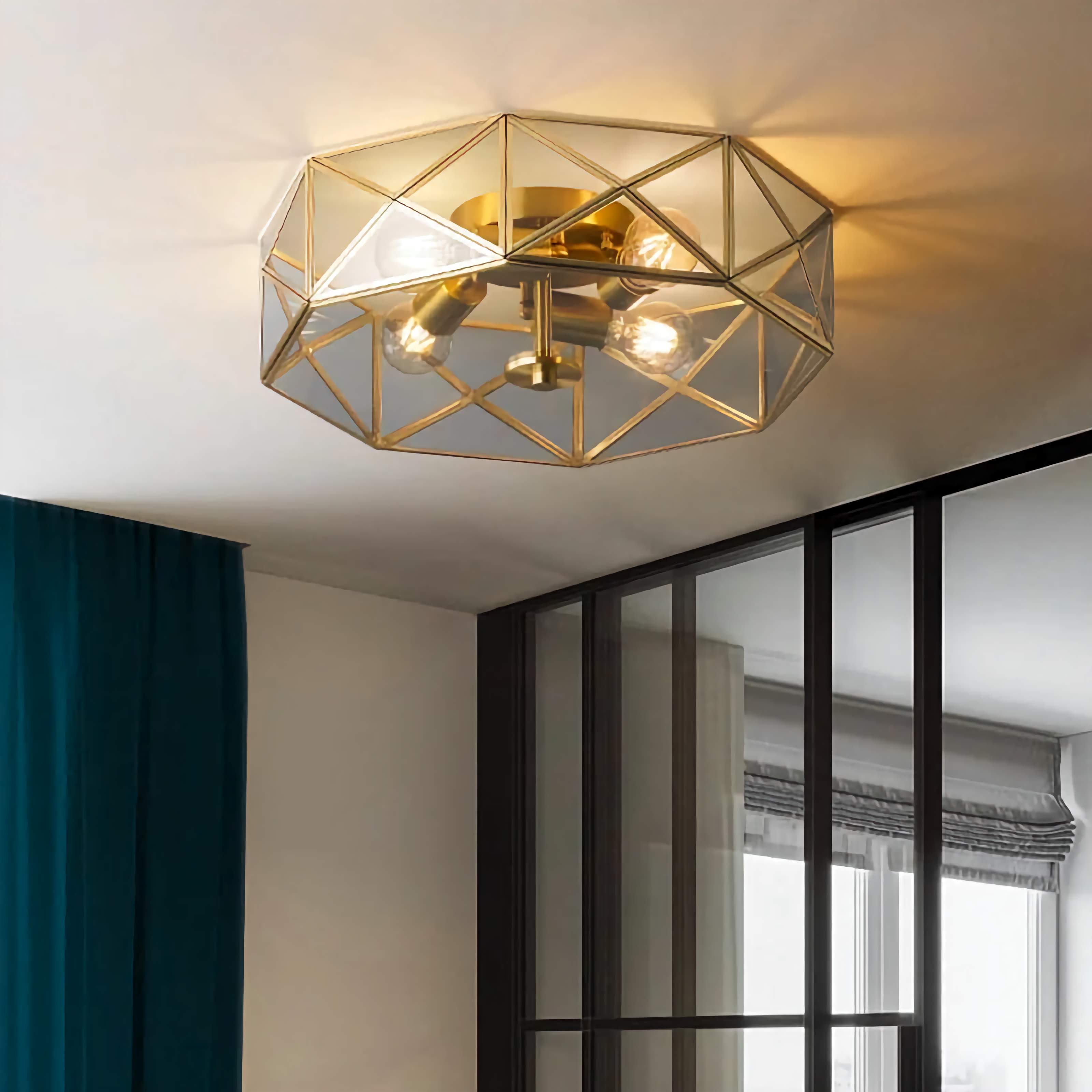 Copper Flush Mount Ceiling Light 45cm | 4-light Grey Glass Low-profile Fixture Living Dining & Bedroom Casalolalights