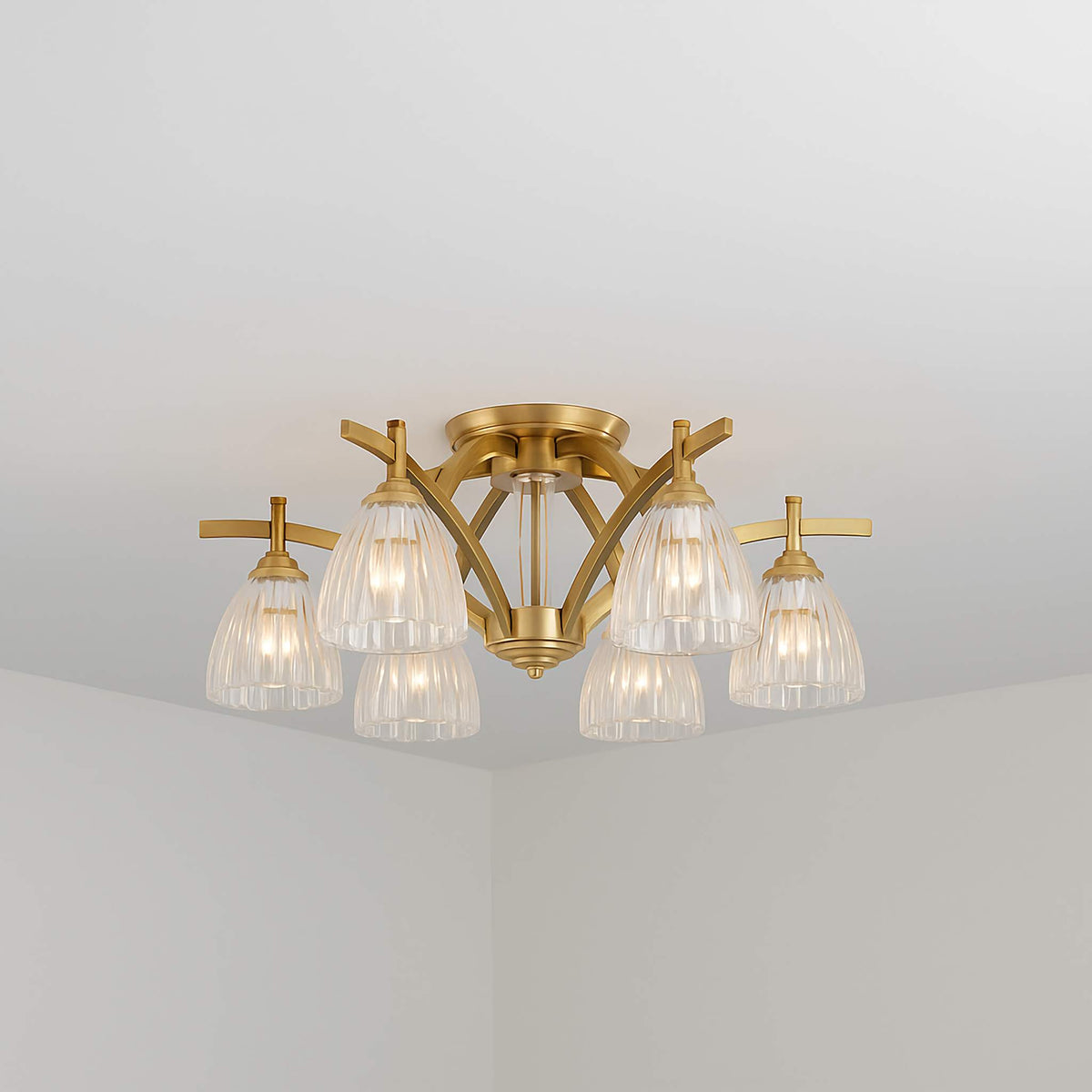 Copper & Glass Semi-flush Mount | Fluted-glass Ceiling Light Transitional Living Dining Room Casalolalights Luxury