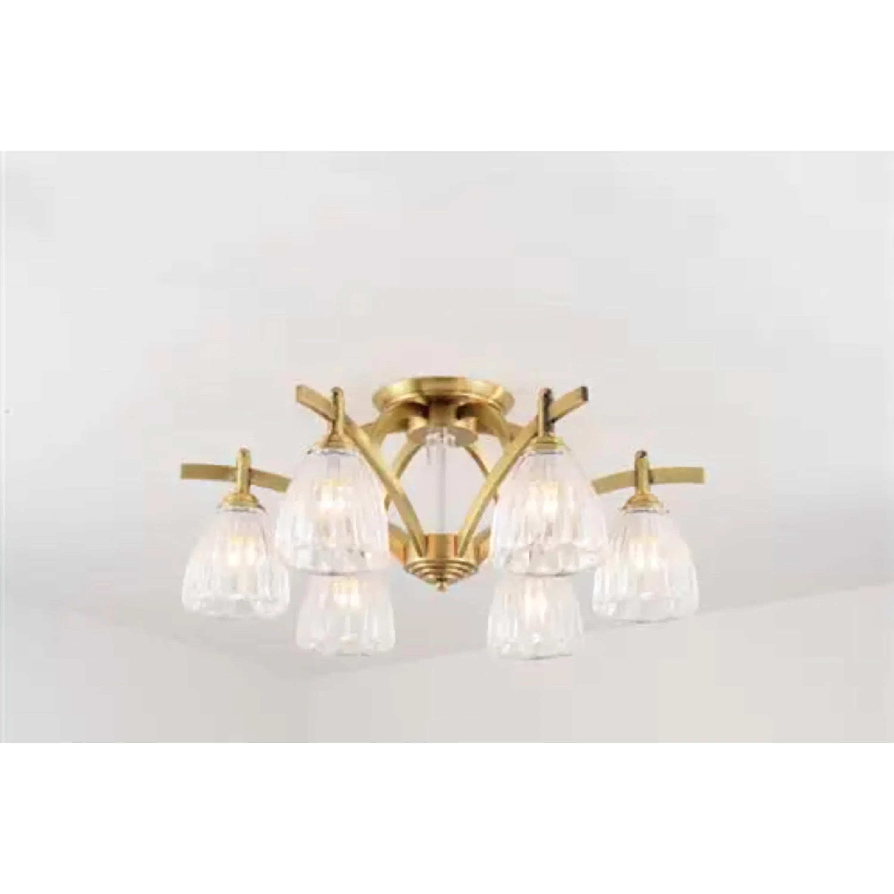 Copper and Glass Semi-flush Mount Ceiling Light for Low Ceilings in Living Room or Dining