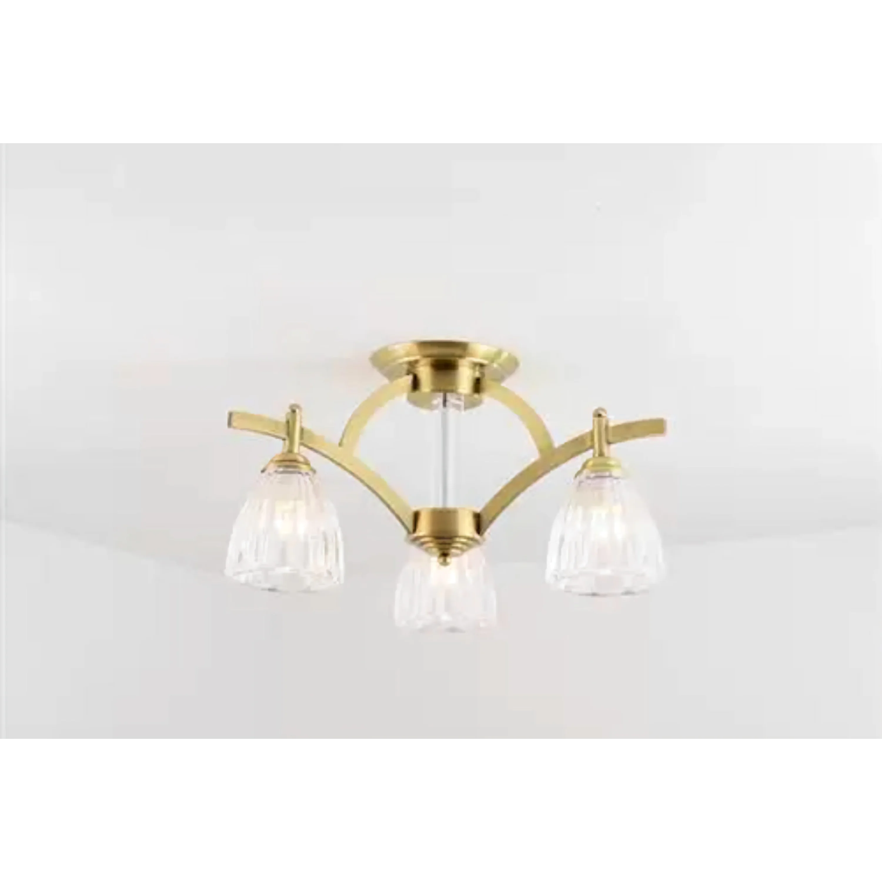 Copper and Glass Semi-flush Mount Ceiling Light for Low Ceilings in Living Room or Dining