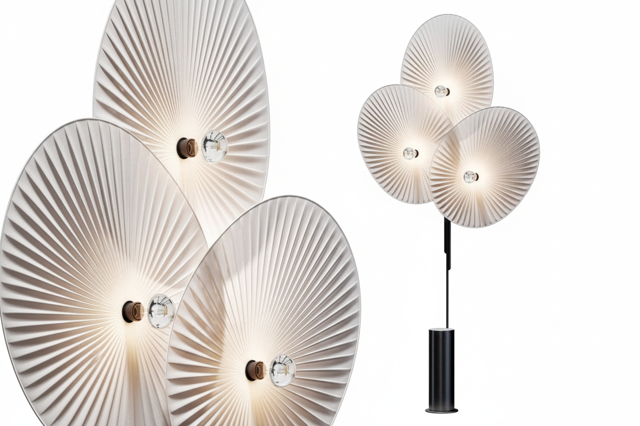 Architectural Tripod Floor Lamp | Mid-century Modern Pleated Design | 3-light Statement Fixture | Casalola Lights