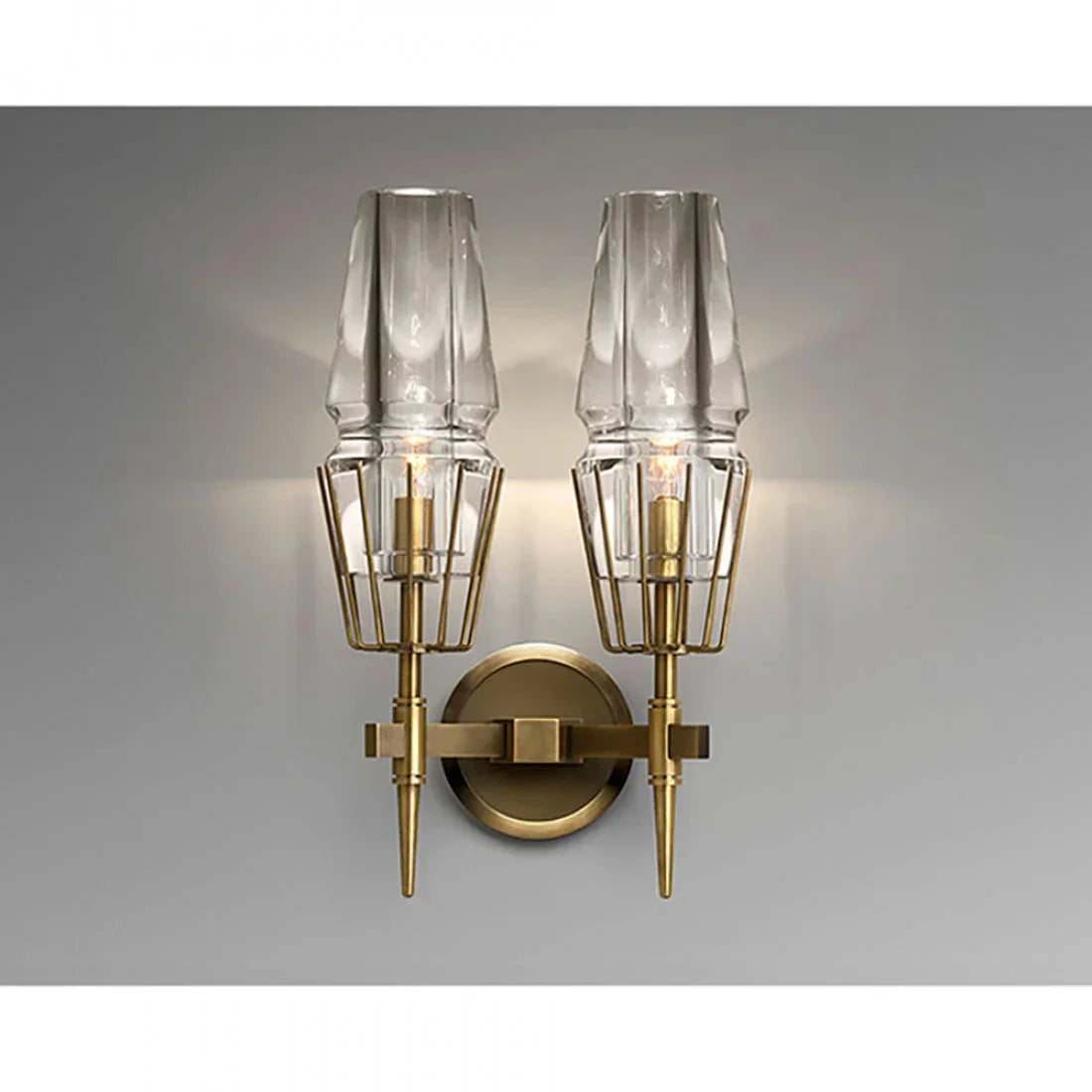Art Deco Crystal & Copper Wall Sconce – Luxury Double Candle-style Light for Hallway Bedroom