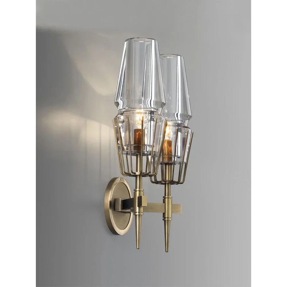 Art Deco Crystal & Copper Wall Sconce – Luxury Double Candle-style Light for Hallway Bedroom