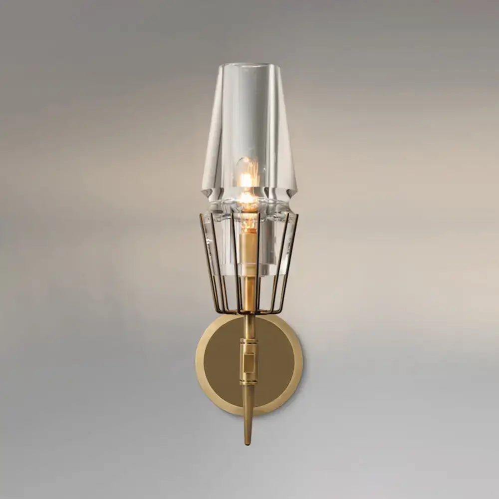 Art Deco Crystal & Copper Wall Sconce – Luxury Candle-style Light for Hallway Bedroom - Sconces