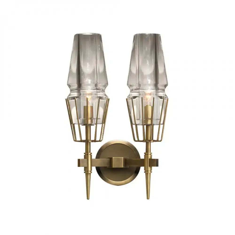 Art Deco Crystal & Copper Wall Sconce – Luxury Double Candle-style Light for Hallway Bedroom - Sconces