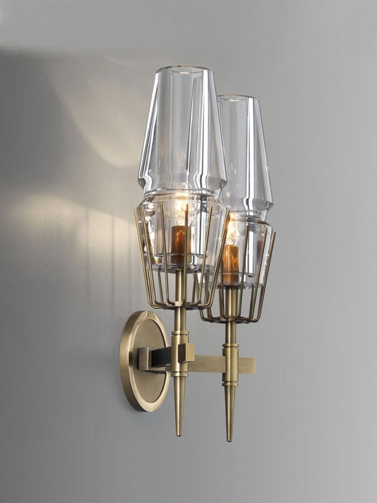 Art Deco Crystal & Copper Wall Sconce – Luxury Double Candle-style Light for Hallway Bedroom - Sconces