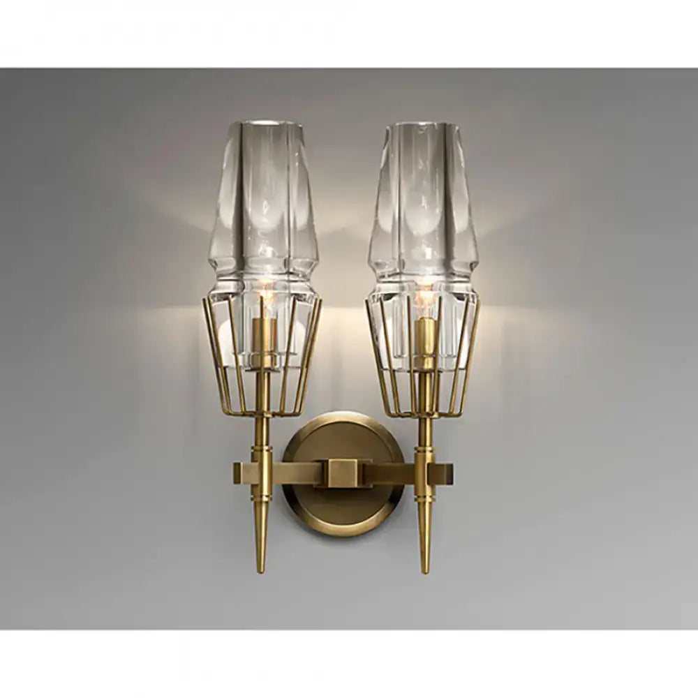 Art Deco Crystal & Copper Wall Sconce – Luxury Double Candle-style Light for Hallway Bedroom - Sconces