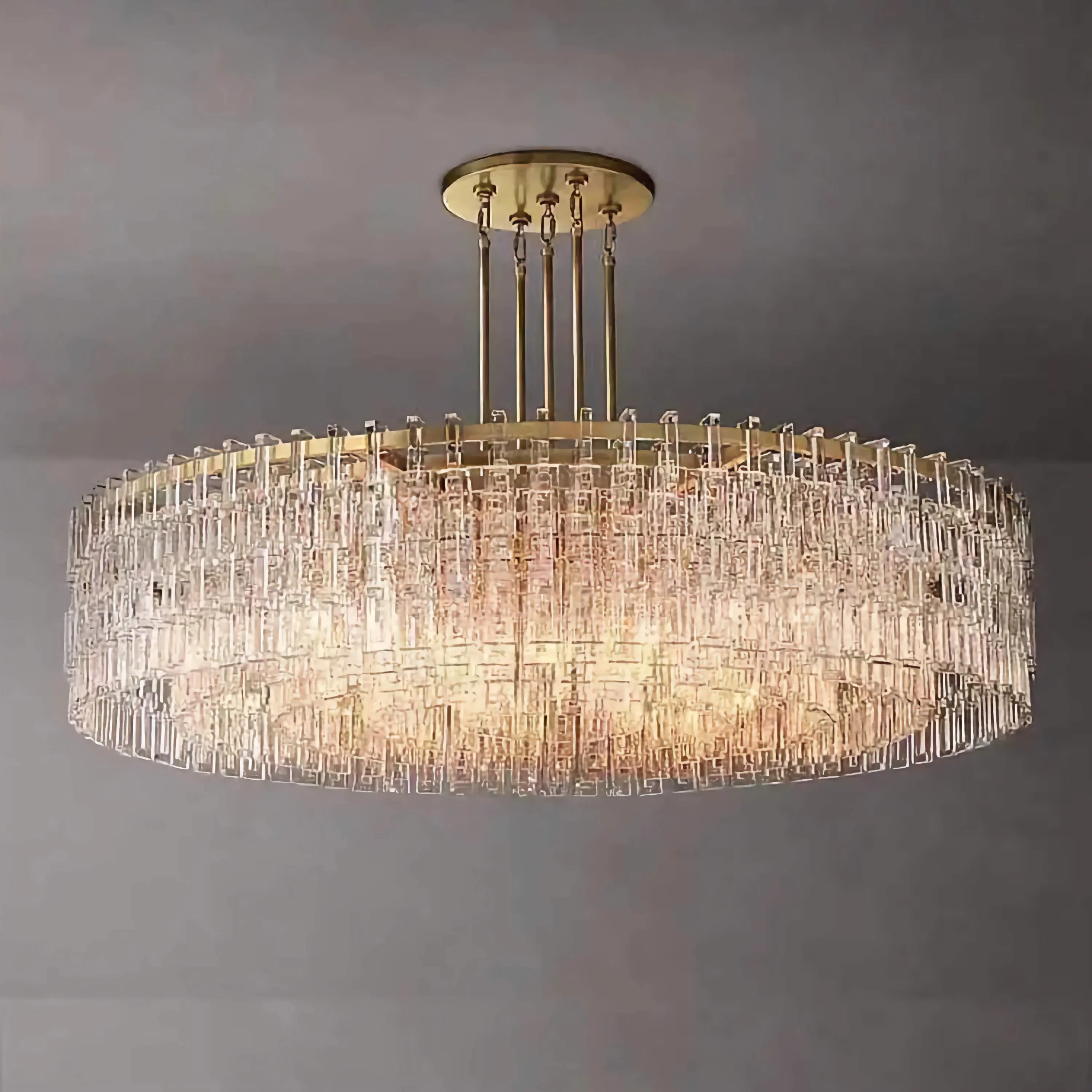 Hand Cut Crystal Drum Chandelier | Luxury Gold Dimmable Living Fixture
