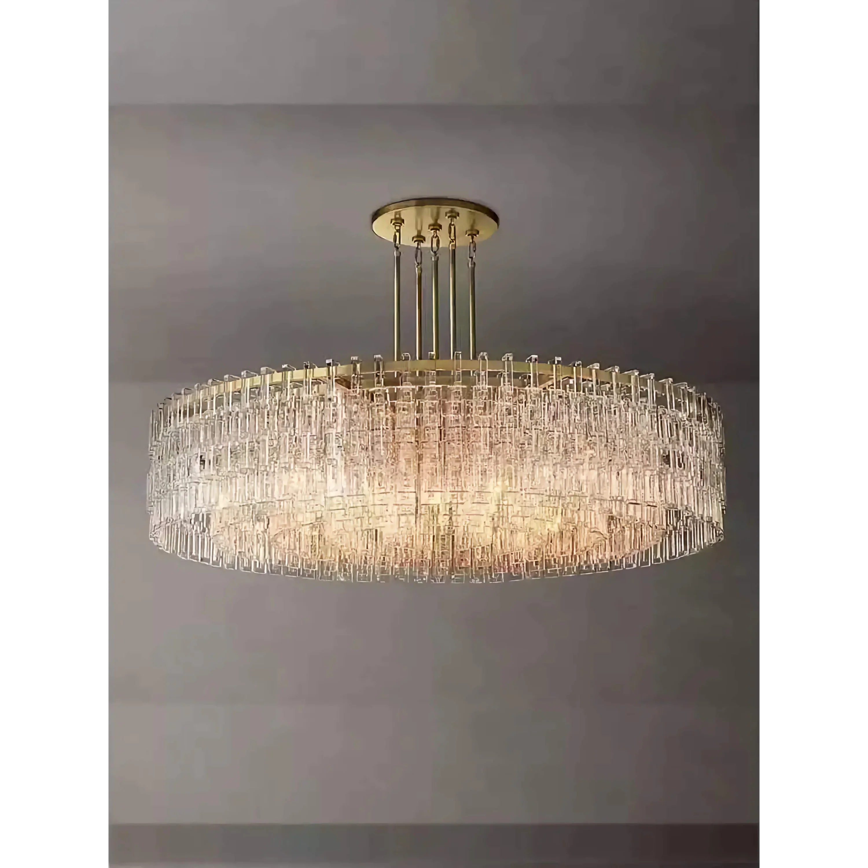 Hand Cut Crystal Drum Chandelier | Luxury Gold Dimmable Living Fixture