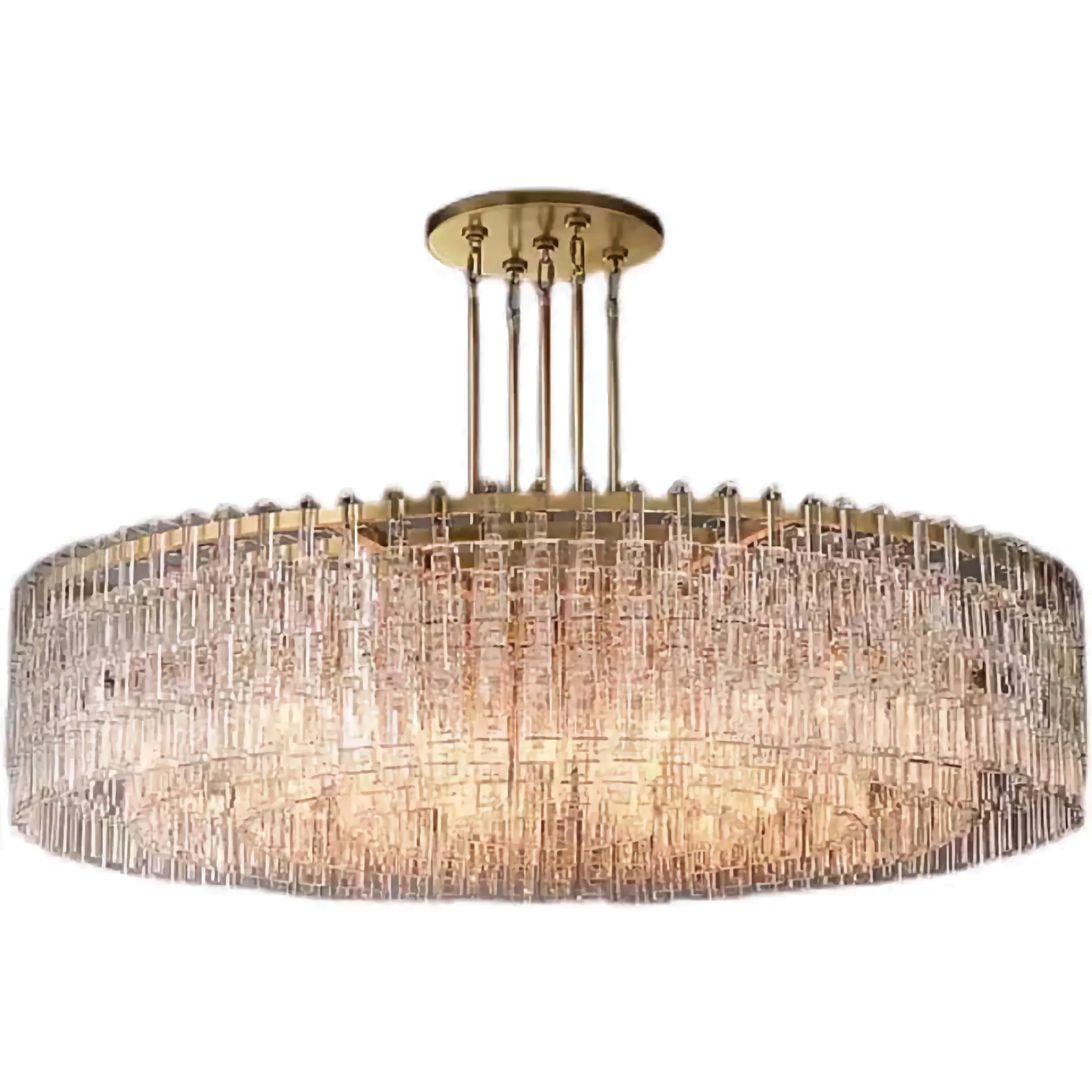 Hand Cut Crystal Drum Chandelier | Luxury Gold Dimmable Living Fixture