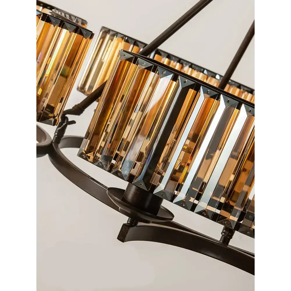 Amber Crystal Drum Chandelier in Bronze | Modern Dining Room | 8 Light Fixture for Ambient Lighting