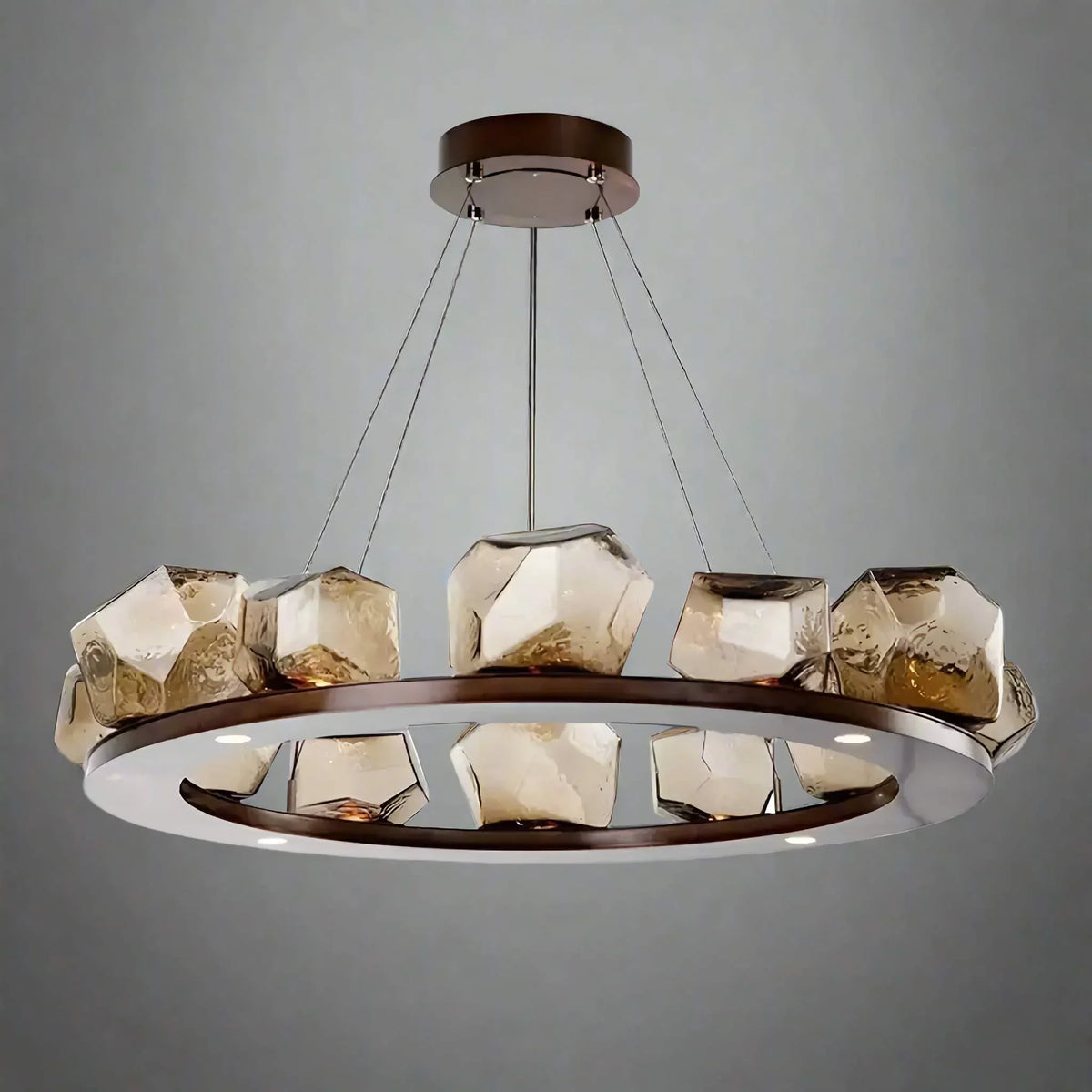 Faceted Crystal Ring Chandelier Stainless Steel | Small to Large Adjustable Cable Sloped Ceiling Casalola Lights Luxury