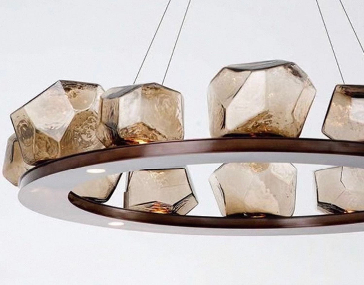 Faceted Crystal Ring Chandelier Stainless Steel | Small to Large Adjustable Cable Sloped Ceiling Casalola Lights Luxury
