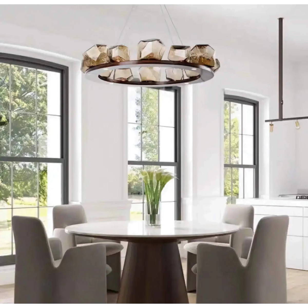 Faceted Crystal Ring Chandelier Stainless Steel | Small to Large Adjustable Cable Sloped Ceiling Casalola Lights Luxury