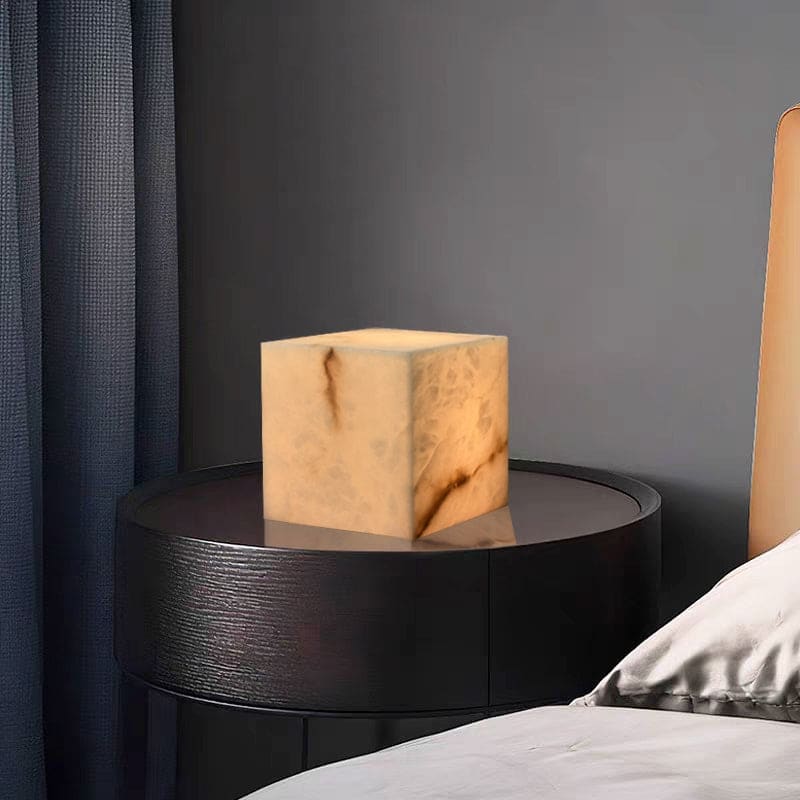 Alabaster Cube Table Lamp | Sculptural Ambient Marble Lighting - Lamps
