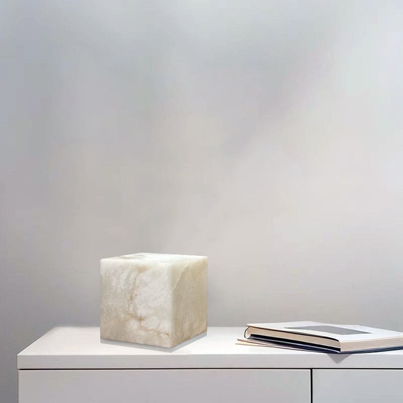 Alabaster Cube Table Lamp | Sculptural Ambient Marble Lighting - Lamps