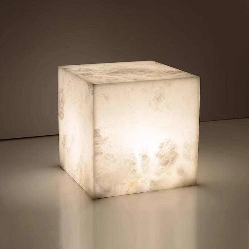 Alabaster Cube Table Lamp | Sculptural Ambient Marble Lighting - Lamps
