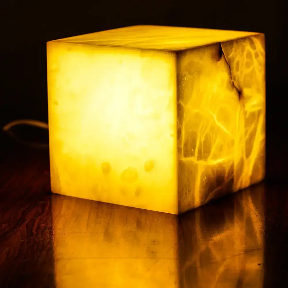 Alabaster Cube Table Lamp | Sculptural Ambient Marble Lighting - Lamps