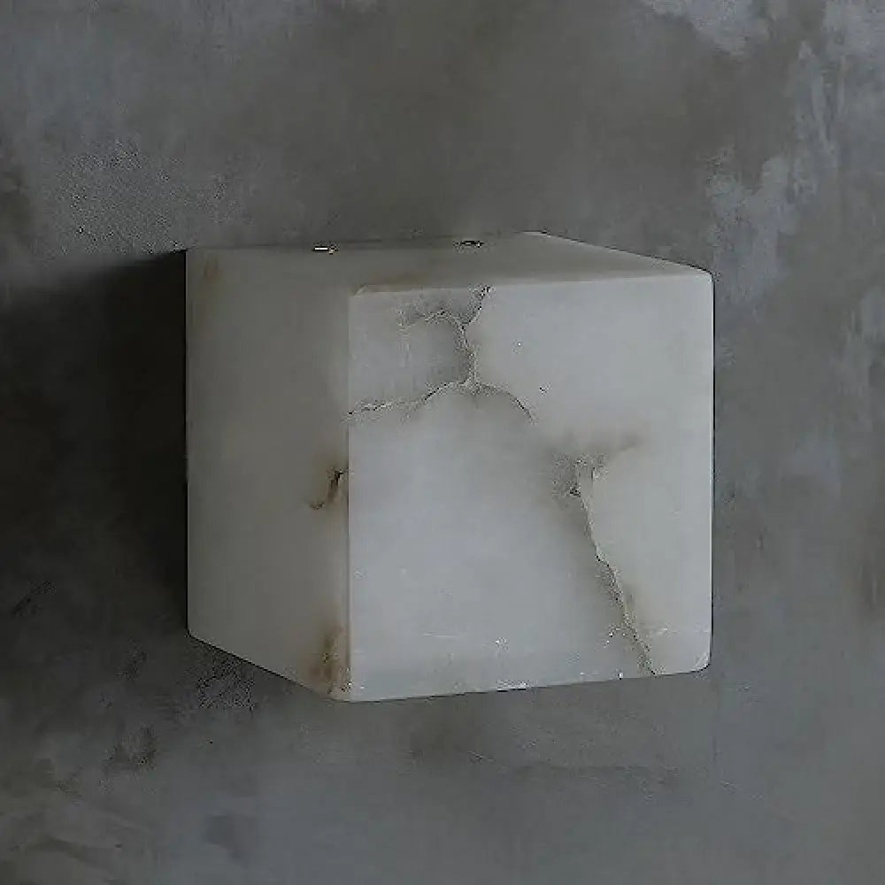 Alabaster Cube Wall Sconce – Minimalist Carved Marble Ligh - Sconces