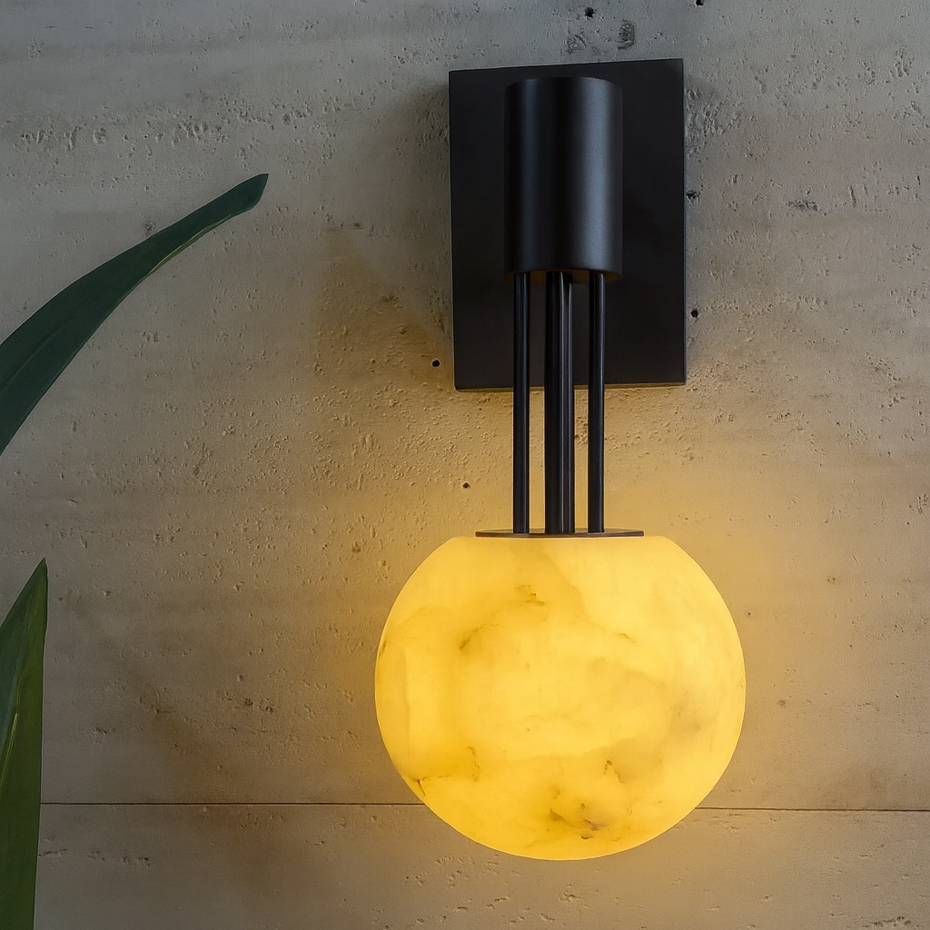 Alabaster Globe Wall Sconce – 3000k Dark Bronze Stainless Steel Light for Bedroom Hallway or Vanit Casalolalights