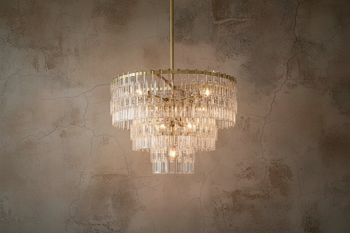 Hand Cut Crystal Tiered Chandelier Round Gold | for a 9 Ft Ceiling or Higher Custom Rod Length Casalola Lights Luxury