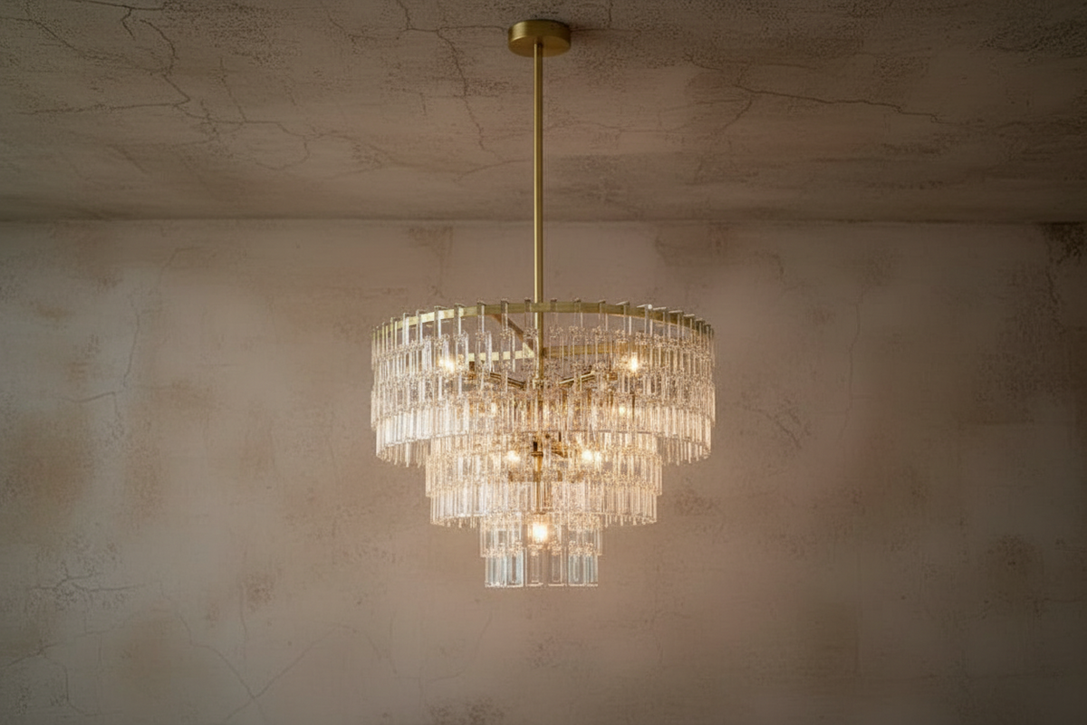 Hand Cut Crystal Tiered Chandelier Round Gold | for a 9 Ft Ceiling or Higher Custom Rod Length Casalola Lights Luxury