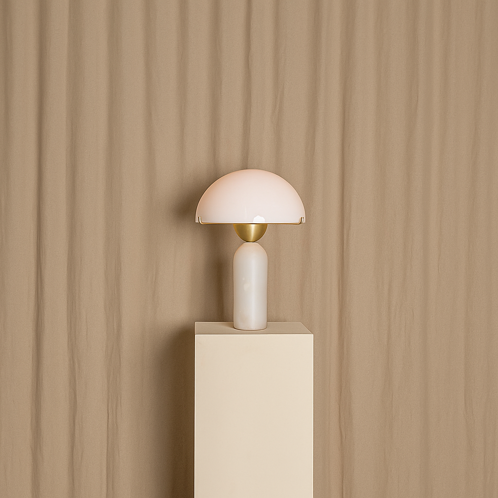 Marble and Brass Table Lamp for Bedroom Living Room | White Dome Shade Bedside Mid Century Modern Casalola Lights