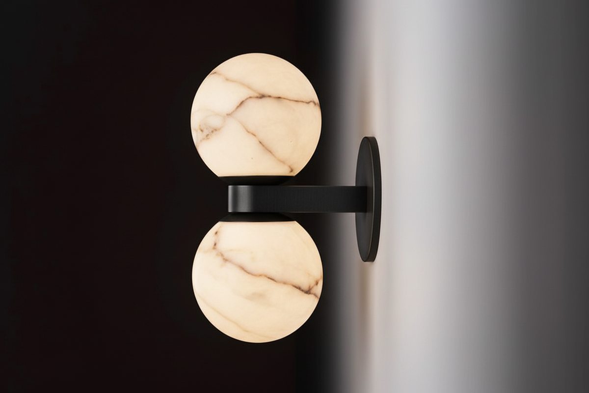 Double Genuine Alabaster Globe Wall Sconce Brass | Ip44 Vanity Hallway Pair 2 Lights Casalola Luxury Lamps for Interior
